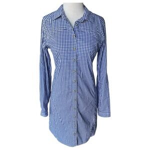 Orvis River Guide Shirt Dress Womens Size Med Blue White Checker Gingham Rafting
